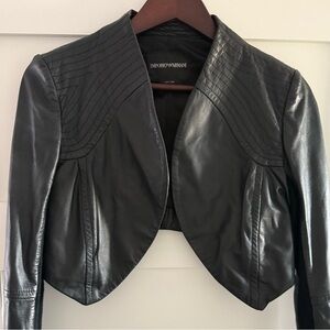 Emporio Armani Black Cropped Leather Bolero Jacket